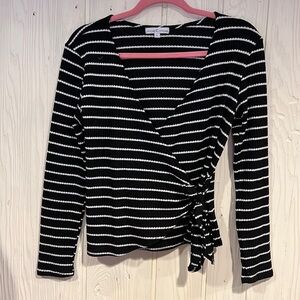 MOA MOA Black & White Faux Wrap Sweater Size  Large
